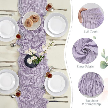 6 Pack Purple Cheesecloth Table Runner 10FT Long Boho Gauze Table Runner Rustic Sheer Runner for Wedding Bridal Baby Shower Birthday Party Table Decor Thanksgiving Christmas Decorations