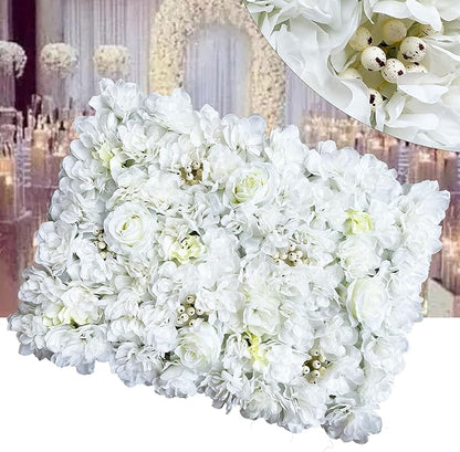12pcs 24" x 16" Artificial Flower Wall Panel Background,3D White Plastic Hydrangea Rose Flowers Wall Backdrop for Wedding Party Event Photo Backdrop Wall Decor (White)