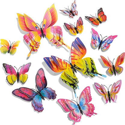 SAOROPEB 3D Butterfly Wall Decor, 72 Pcs Double Layer Butterfly Decorations for Party Decorations Locker Decor Refrigerator Decal, Reusable (Multicolor)