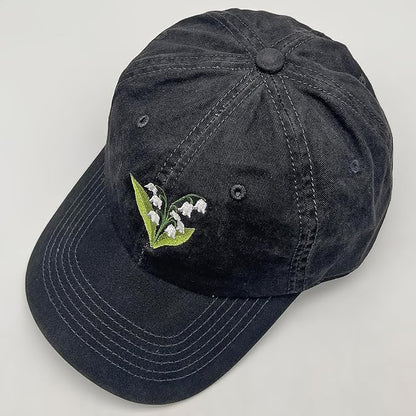 Cute Flower Hat, Elegant Floral Embroidered Adjustable Baseball Cap for Men Women, Gifts for Flower Lovers, Black
