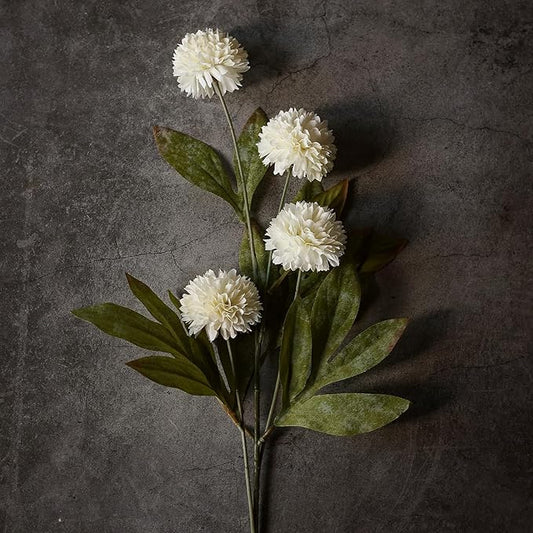 6 Pcs Faux Silk Pompon Mum Artificial Flowers for Vase -27", Bulk Fake Chrysanth Branches with Stems for DIY Bouquet Centerpieces Wedding Fillers Arrangements Shower Decorations (Cream)