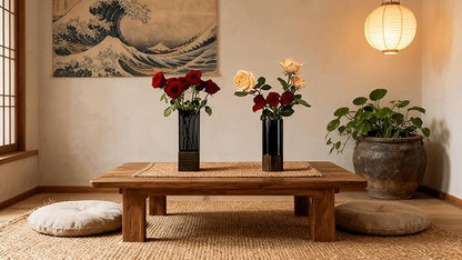 Shatterproof Acrylic Flower Vase with Wood Base–10”H*4.7''W Modern Table Centerpiece for Home Office Decor, Holds Fresh/Dried Stems, Lightweight&Stable, Present for Housewarming Christmas (Cylinder)