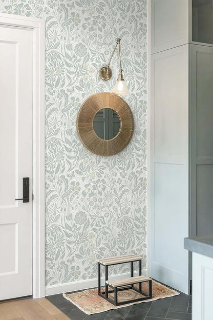 Heroad Floral Contact Paper Green Peel and Stick Wallpaper Botanical Self Adhesive Removable Stick on Wall Paper for Cabinets Drawers Waterproof Bathroom Pantry Wall Decor Vinyl Roll 17.3''x78.7''
