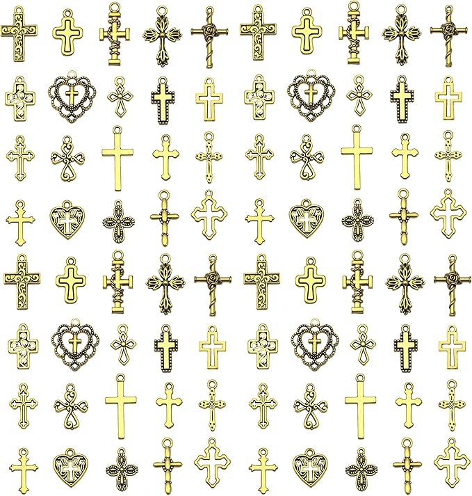 WOCRAFT 60pcs Antique Gold Cross Bracelet Charms for Jewelry Making Sets DIY Necklace Bracelet Keychain Crafting Charms Kit Craft Supplies (SN906)
