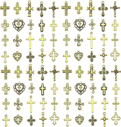 WOCRAFT 60pcs Antique Gold Cross Bracelet Charms for Jewelry Making Sets DIY Necklace Bracelet Keychain Crafting Charms Kit Craft Supplies (SN906)