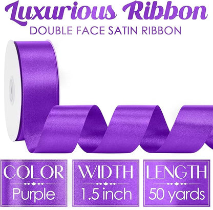 MEEDEE Purple Satin Ribbon 1-1/2 Inch Purple Ribbon Lux Double Faced Satin Ribbons by 50 Yards Polyester Satin Ribbons for Crafts, Weddings, Flower Bouquet, Holiday Decorating