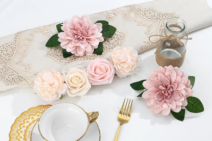 SITUMEIZI Roses Artificial Flowers Combo Pink Flowers Silk Foam Flowers with Stems for DIY Bridal Wedding Bouquet Baby Shower Party Home Decor Floral Arrangements 23pcs