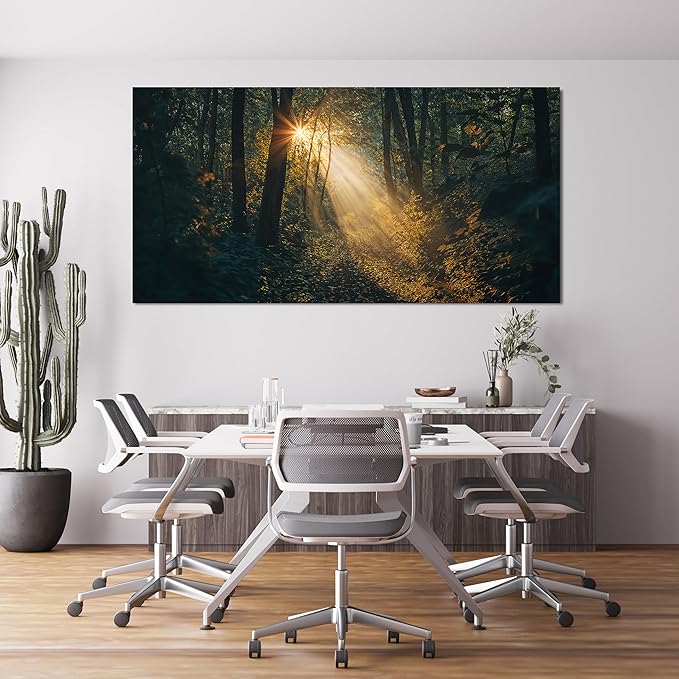 Canvas Wall Art Landscape Dark Green Wall Art Large Sunny Forest Trail Wall Art Decor Artwork For Walls Pictures Prints For Bedroom Decorations Pictures For Living Room Office Wall Decor 24“ X 48”