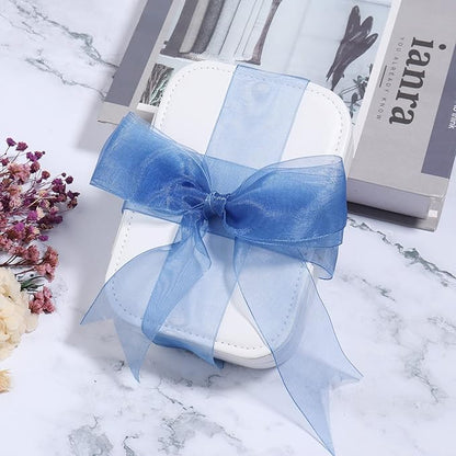 1.5 inch Sheer Organza Ribbon Blue Chiffon Ribbon for Gift Wrapping Christmas Halloween Decoration Wedding Bouquet Crafts 50 Yards