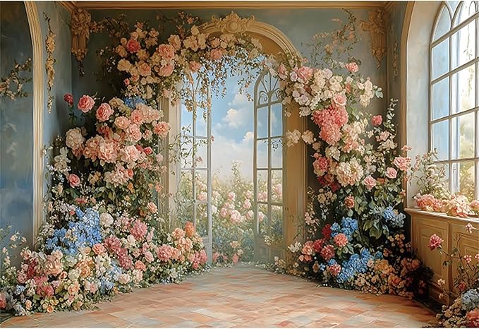 Baocicco 8x6.5ft Flower Wall Backdrop Photography European Style Oil Painting Floral Wedding Background Women Girls Lady Birthday Party Decorations Wedding Bridal Shower Banner Supplies Props Video