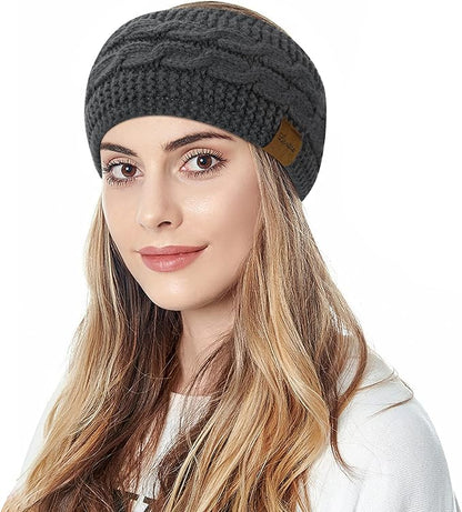 Loritta Womens Ear Warmers Headbands Winter Warm Fuzzy Cable Knit Head Wrap Fleece Lined Gifts
