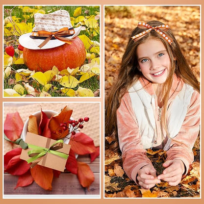 Stain Ribbon 6 Rolls Fall Harvest Thanksgiving Pumpkin Wrapping Ribbon 3/8 Inch x 150 Yards for Crafts Bows Decor