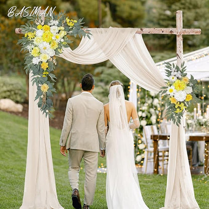 Arch Flowers with Drapes Kit (Pack of 3) for Wedding Ceremony Arbor and Reception Backdrop Decoration Wedding Welcome Signs Floral Birthday Party Decoration