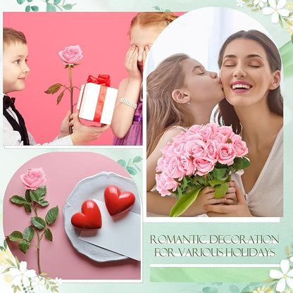 Hotop 120 Pcs Roses Artificial Flowers in Bulk,Long Stem Artificial Flower Bouquet,Silk Real Touch Fake Rose for Wedding Party Table Centerpieces Decor Valentines Gifts(Pink)