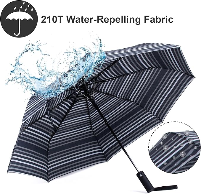Nollia Windproof Automatic Travel Umbrella, Compact Portable with Reinforced Ribs for Sun & Rain