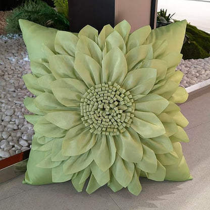 Bella's Giftshop 3D Sunflower Decorative Throw Pillow Covers for Bed Sofa Couch Car, Accent Floral Taffeta Cushion Cover, Handmade Pillow Cases Living Room Decor, 17x17 Inch-Green/Sage