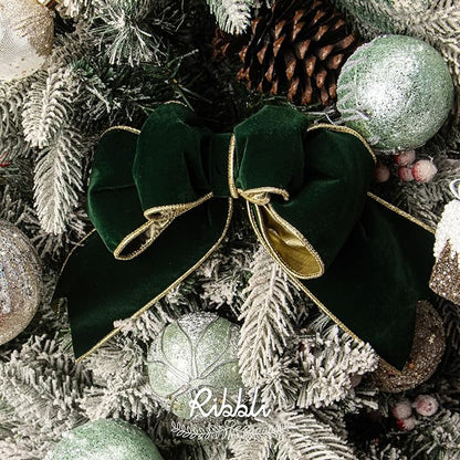 Ribbli Dark Green Velvet Wired Ribbon 4 Inch Luxury Matte Velvet Christmas Ribbon for Gift Wrapping Christmas Tree Decoration Crafts Wreaths Supplies - 10 Yards