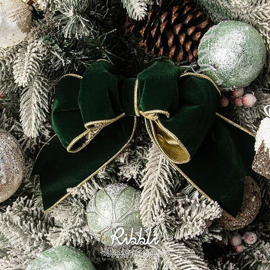 Ribbli Dark Green Velvet Wired Ribbon 4 Inch Luxury Matte Velvet Christmas Ribbon for Gift Wrapping Christmas Tree Decoration Crafts Wreaths Supplies - 10 Yards