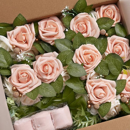 DORIS HOME Wedding Aisle Decorations Pink Pew Flowers Set of 10 for Wedding Ceremony Party Chair Decor with Artificial Flowers Eucalyptus and Ribbons