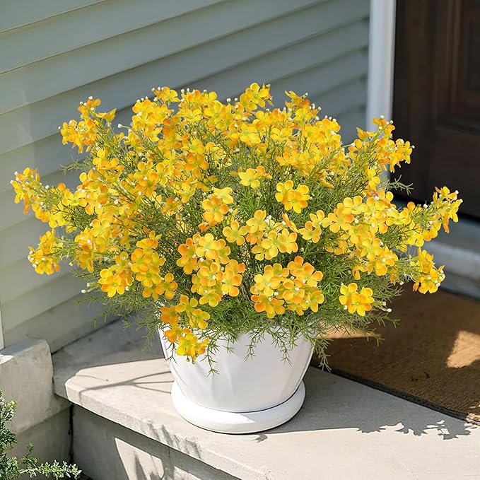 Spring Decorations for Home Fake Flowers Hydrangea Artificial Plants Indoor Mantle Decor Plastic Flowers Artificial Plants Outdoor Garden Decor Hanging Plants 6pcs Yellow Flowers