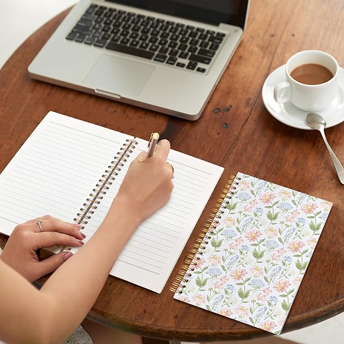 VIIJJUE Floral Notebook, Flower Journals for Writing, Hardcover Spiral Notebooks, 5.5x8.3 Inch