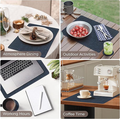 Vinyl Placemats Set of 6, Faux Leather Waterproof and Heat Resistant Place Mats, Washable Anti-Slip Table Mats with Coaster, Wipeable Placemats for Indoor & Outdoor 17" x 12" (Navy Blue, Set of 6)