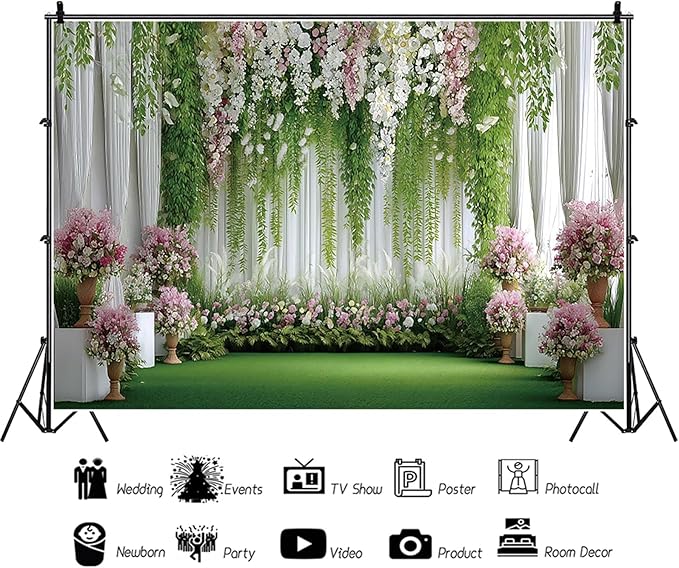 Baocicco Flowers Wedding Backdrops 9x6ft Green White Pink Floral Engagement Background Bridal Shower Backdrop Proposal Wedding Party Decoration Backdrop Valentines Day Banner Supplies
