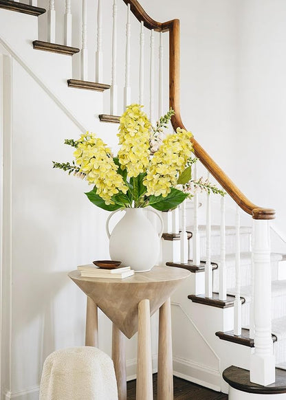 Artificial Hydrangea Flowers Real Touch – 3PCS 24.8" Faux Cone Hydrangea Stems for Tall Vases, Home Décor, Wedding Centerpieces, Floral Arrangements – Butter Yellow