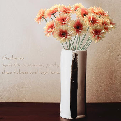 12pcs Artificial Gerbera Daisies,22 Inch Long Stem Silk Daisy Flowers,Realistic Artificial Flower Mums for Home Décor Centerpiece Wreath Supplies Wedding Bouquet,Princess Peach
