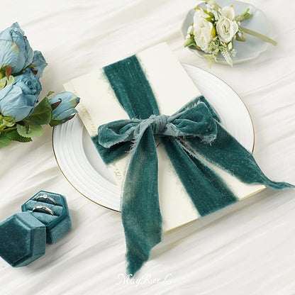 MAYREEL 2 Inch Steel Blue Velvet Ribbon Hand Torn Sky Blue Silk Frayed Edge for Bridal Bouquets Invitations Wedding Vow Books Gift Baskets Hair Bows 3 Yards
