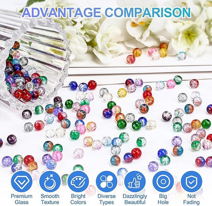 XSEINO About 144 Colors 1200PCS 6mm Glass Beads Bracelet Making Set, Colored Glass Beads in Six Styles for Bracelet, Jewelry and DIY Craft Making