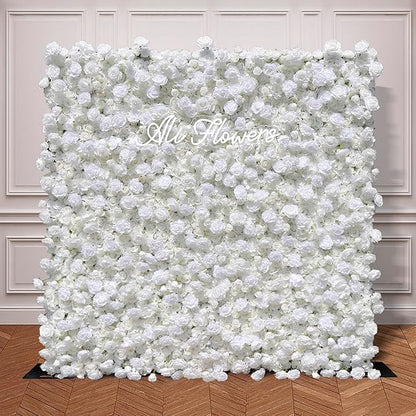 5D Silk Artificial Flower Wall Backdrop Gorgeous White Floral Panels Wedding Baby Shower Birthday Party Garden Home Decor Quick Assembly Storage