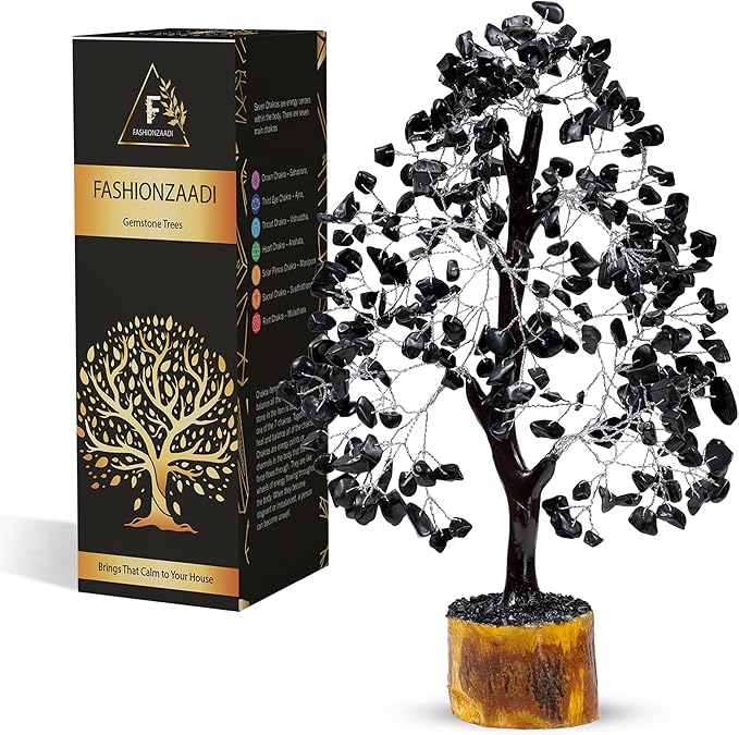 FASHIONZAADI Black Tourmaline Gemstone Tree - Crystal Tree of Life - Crystals and Stones Home Office Decor - Good Luck Gifts for Women
