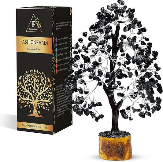FASHIONZAADI Black Tourmaline Gemstone Tree - Crystal Tree of Life - Crystals and Stones Home Office Decor - Good Luck Gifts for Women