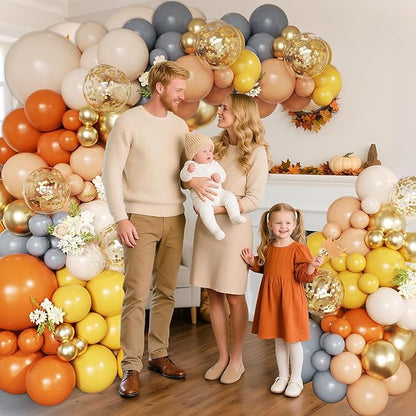 Dusty Orange Balloon Arch Kit, 152Pcs Dusty Orange Grey Pastel Orange Lemon Yellow White Sand Gold Confetti Balloons for Baby Bridal Shower Wedding Engagement Birthday Party Decorations