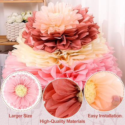 VAIPI 12 Pcs Giant Tissue Paper Flowers Decorations 30'' 24'' 20'' 12'' Large Crepe Paper Flowers Colorful Pom Poms DIY Craft for Wedding Baby Shower Birthday Party Wall Backdrop Decor