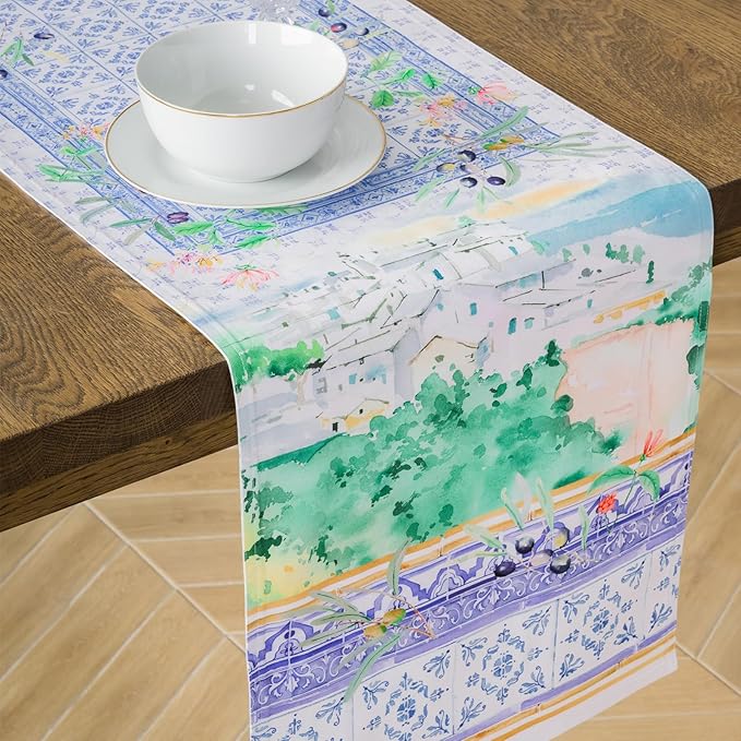 Maison d' Hermine Tablerunners 100% Combed Cotton Premium Table Runner Decorative Table Cover, Home, Kitchen, Dining, Luberon, Double Layer - (14.5"x108")