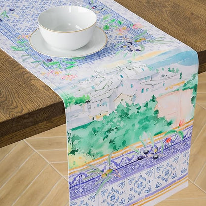 Maison d' Hermine Tablerunners 100% Combed Cotton Premium Table Runner Decorative Table Cover, Home, Kitchen, Dining, Luberon, Double Layer - (14.5"x108")
