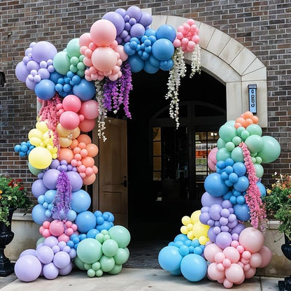 Flower Balloon Arch Kit, 122Pcs Hot Pink Pastel Blue Dusty Green Macaron Orange Lavender Purple Yellow Matte Balloons for Girls Floral-themed Party Boho Baby Shower Wedding Birthday Decorations