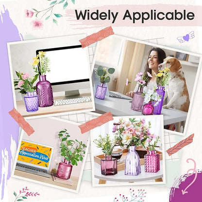 Yaomiao 30 Pcs Vases Bulk Colored Flower Glass Christmas Vases Bud Vintage Colored Glass Bottles Colorful Rustic Embossed for Home Wedding Table Decorations Gifts(Purple Series)