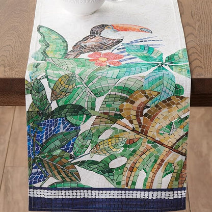 Maison d' Hermine Tablerunner 100% Combed Cotton Premium Table Runner Decorative Table Runners, Wedding, Restaurant, Buffet Party, Camping, Mosaic (Double Layer) - 14.50"x108"