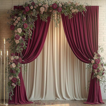20x10ft Wrinkle Free ‌Burgundy Backdrop Curtain for Parties Soft Fabric Drapes Wedding ‌Curtain Backdrop for Birthday Party Decorations Background for Photography 5x10ft, 4 Panels