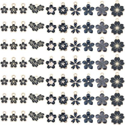 KISSITTY 100Pcs Light Gold Alloy Enamel Charms Cherry Blossom Flower Charm Bulk Gold Plated Pendant Cute Small Floral Dangle Charms for DIY Jewelry Making Kit Bracelet Necklace Keychain Crafts