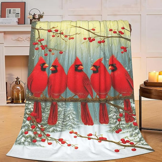 Cardinal Throw Blanket Red Bird Blanket Cardinal Soft Cozy Fleece Fuzzy Stuffed Plush Flannel Gifts for Girls Women Boys Kids Adults 50"X60"