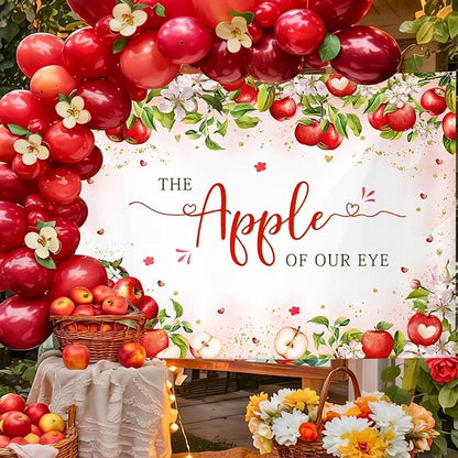 MEHOFOND Fall Apple Baby Shower Photography Backdrop - Apple of Our Eye - Red - Polyester - 8x6ft