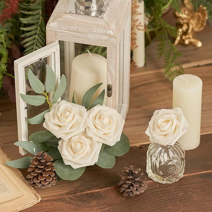 Artificial Flowers, 50pcs Artificial Rose for DIY Wedding Bouquets Centerpieces Arrangements, Champagne Foam Rose with Stem for Bridal Shower Party Home Decorations