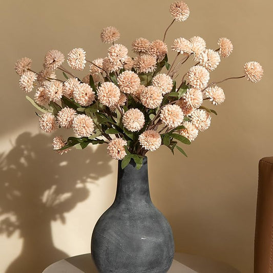HyeFlora Fake Kiku Flowers,Faux Silk Pompon Mums 40heads Artificial Flowers,Chrysanthemum Stems Floral Arrangement Dried Flowers Vintage Decorative Indoor Home Vase Decor Beige