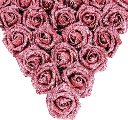 IPOPU Glitter Rose Bouquet,25PCS Sparkle Fake Roses Artificial Flowers Artificial Roses with Stems for Cake Wedding Bouquet Home Party Decoration(Salmon)