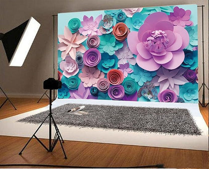 AOFOTO 7x5ft 3D Paper Flower Tea Party Backdrop Decorations Happy Birthday Girls Kids Portrait Photography Backgrounds Baby Shower Child Girl Newborn Photo Shoot Studio Props Vinyl Wallpaper