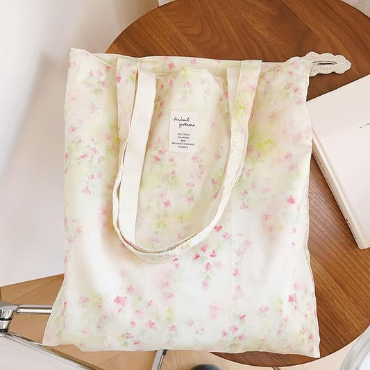 Cotton Canvas Tote Bag Reusable Soft Grocery Cloth Bag Floral Shoulder Bag for Beach Travel Shopping